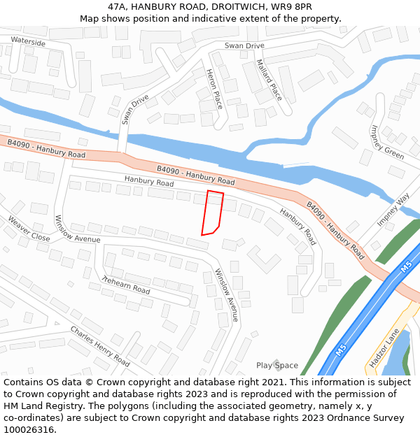 47A, HANBURY ROAD, DROITWICH, WR9 8PR: Location map and indicative extent of plot