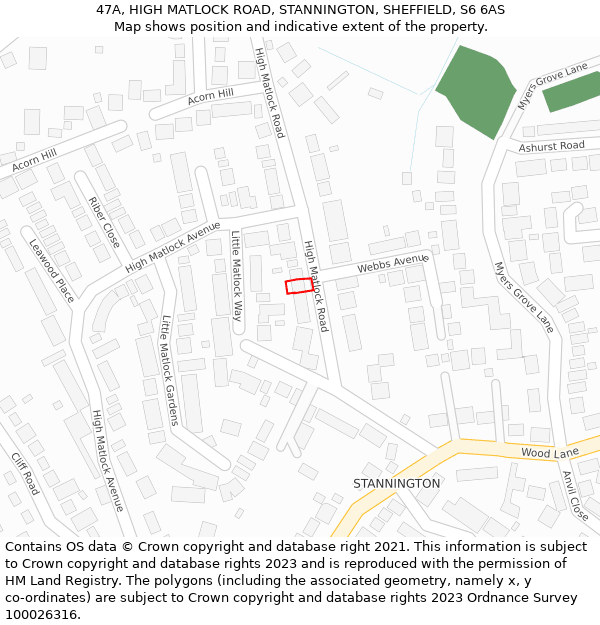 47A, HIGH MATLOCK ROAD, STANNINGTON, SHEFFIELD, S6 6AS: Location map and indicative extent of plot