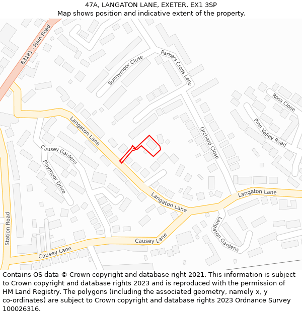 47A, LANGATON LANE, EXETER, EX1 3SP: Location map and indicative extent of plot