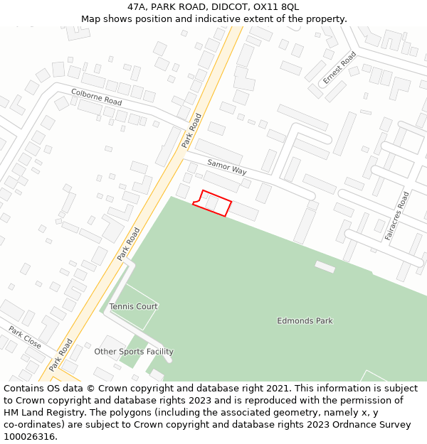 47A, PARK ROAD, DIDCOT, OX11 8QL: Location map and indicative extent of plot