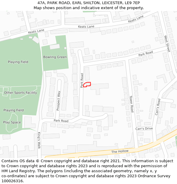 47A, PARK ROAD, EARL SHILTON, LEICESTER, LE9 7EP: Location map and indicative extent of plot