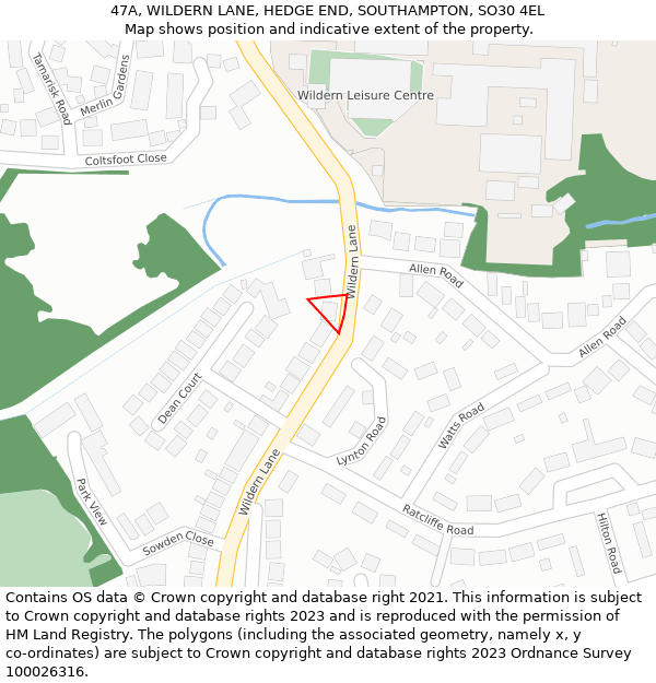 47A, WILDERN LANE, HEDGE END, SOUTHAMPTON, SO30 4EL: Location map and indicative extent of plot