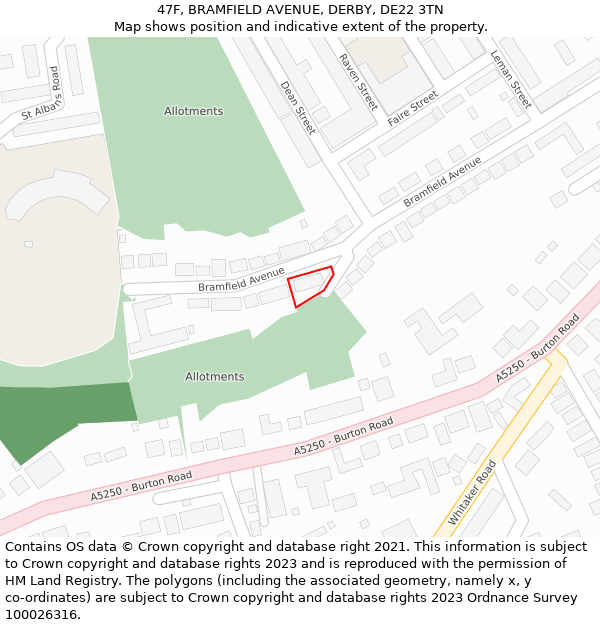 47F, BRAMFIELD AVENUE, DERBY, DE22 3TN: Location map and indicative extent of plot