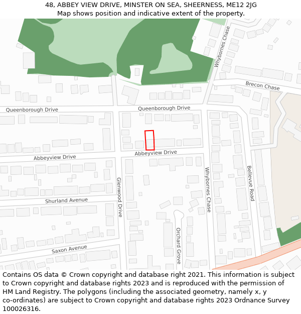 48, ABBEY VIEW DRIVE, MINSTER ON SEA, SHEERNESS, ME12 2JG: Location map and indicative extent of plot