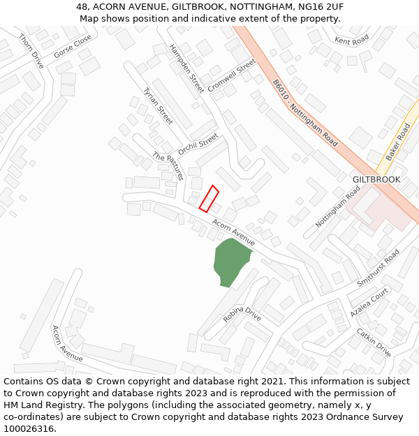 48, ACORN AVENUE, GILTBROOK, NOTTINGHAM, NG16 2UF: Location map and indicative extent of plot