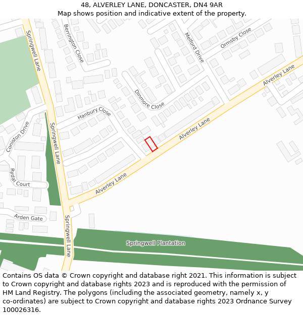 48, ALVERLEY LANE, DONCASTER, DN4 9AR: Location map and indicative extent of plot