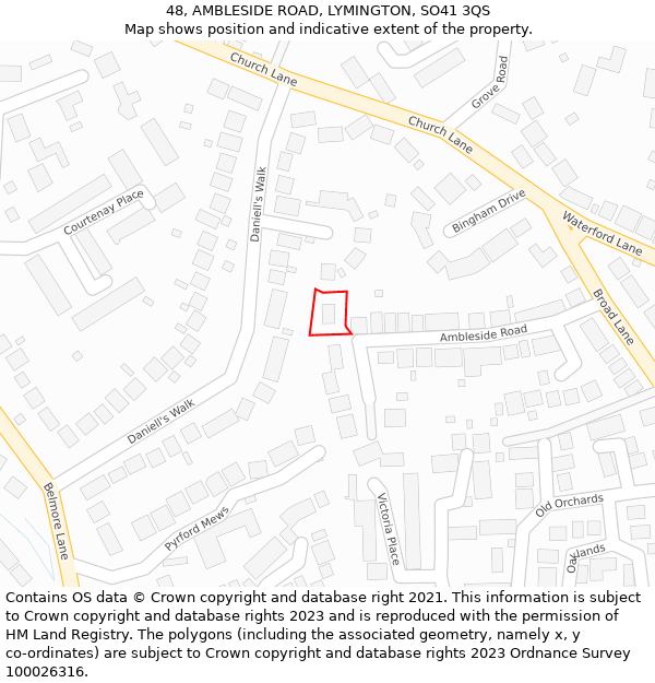 48, AMBLESIDE ROAD, LYMINGTON, SO41 3QS: Location map and indicative extent of plot