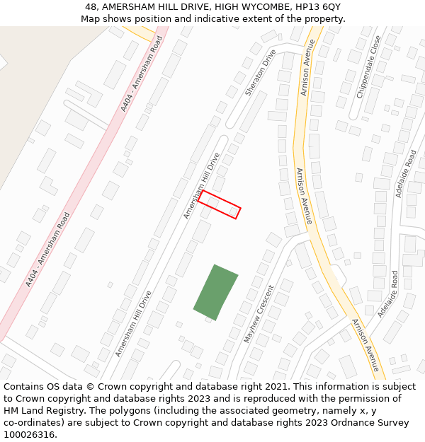 48, AMERSHAM HILL DRIVE, HIGH WYCOMBE, HP13 6QY: Location map and indicative extent of plot