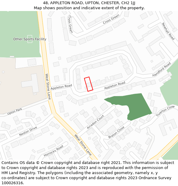 48, APPLETON ROAD, UPTON, CHESTER, CH2 1JJ: Location map and indicative extent of plot