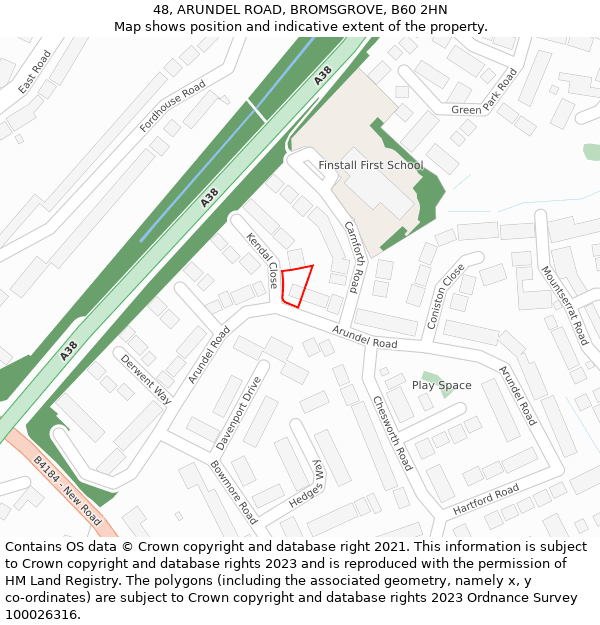 48, ARUNDEL ROAD, BROMSGROVE, B60 2HN: Location map and indicative extent of plot