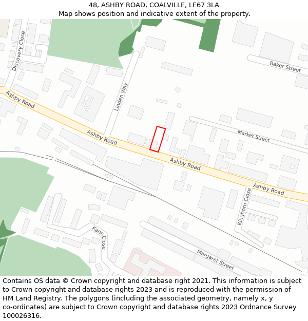 48, ASHBY ROAD, COALVILLE, LE67 3LA: Location map and indicative extent of plot