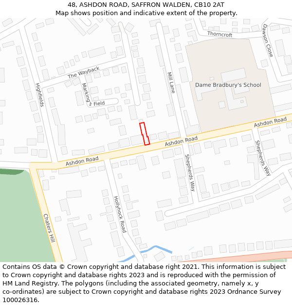 48, ASHDON ROAD, SAFFRON WALDEN, CB10 2AT: Location map and indicative extent of plot