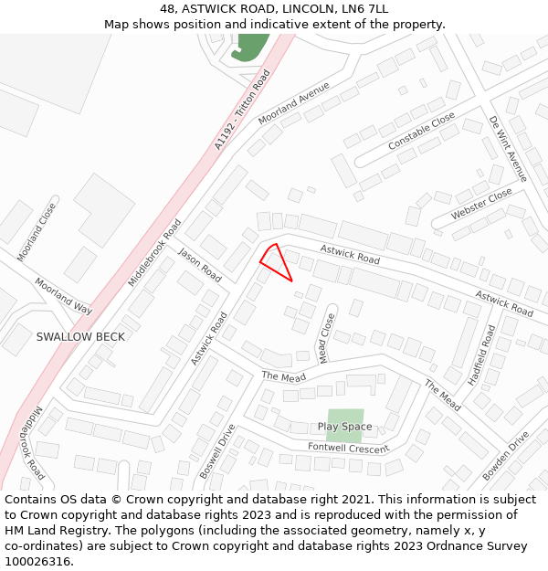 48, ASTWICK ROAD, LINCOLN, LN6 7LL: Location map and indicative extent of plot