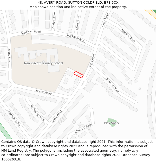 48, AVERY ROAD, SUTTON COLDFIELD, B73 6QX: Location map and indicative extent of plot