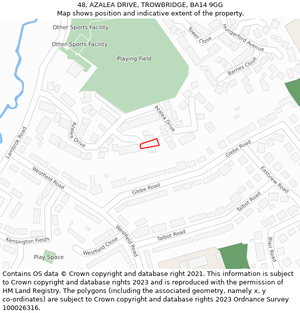 48, AZALEA DRIVE, TROWBRIDGE, BA14 9GG: Location map and indicative extent of plot