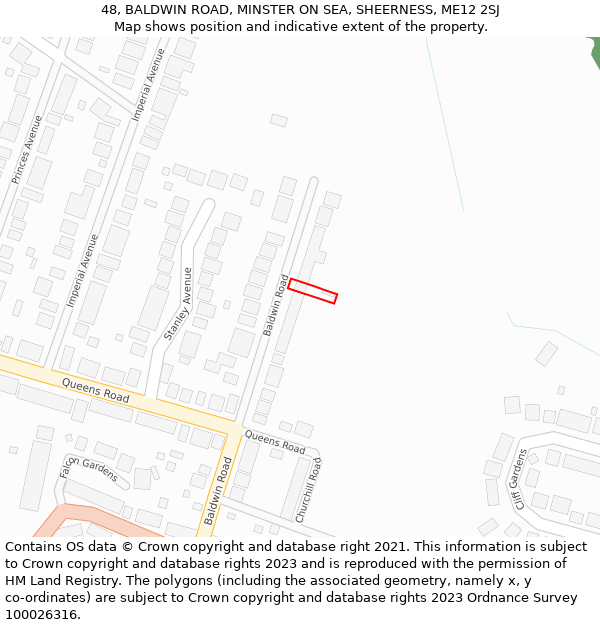 48, BALDWIN ROAD, MINSTER ON SEA, SHEERNESS, ME12 2SJ: Location map and indicative extent of plot