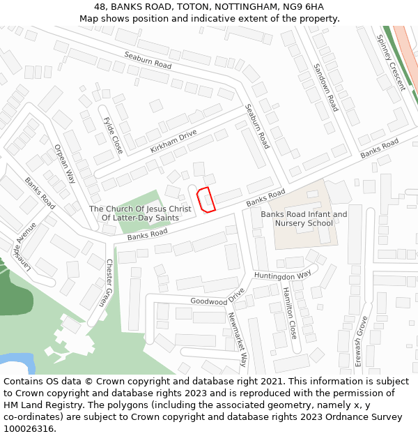 48, BANKS ROAD, TOTON, NOTTINGHAM, NG9 6HA: Location map and indicative extent of plot