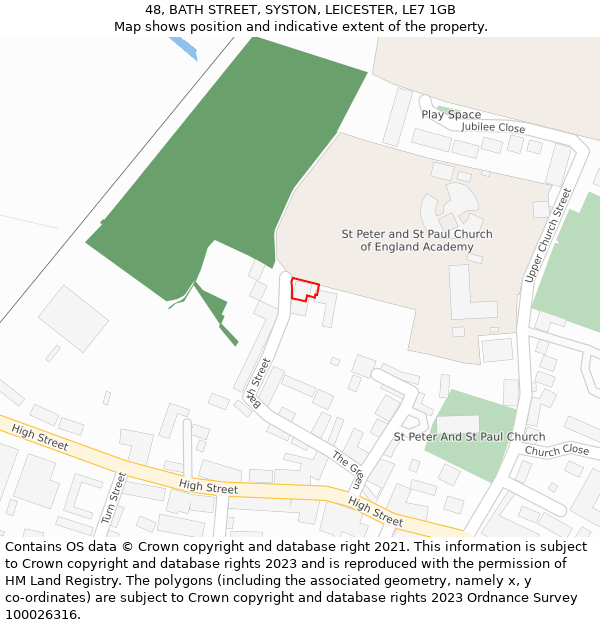 48, BATH STREET, SYSTON, LEICESTER, LE7 1GB: Location map and indicative extent of plot