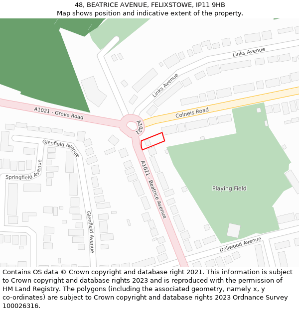 48, BEATRICE AVENUE, FELIXSTOWE, IP11 9HB: Location map and indicative extent of plot