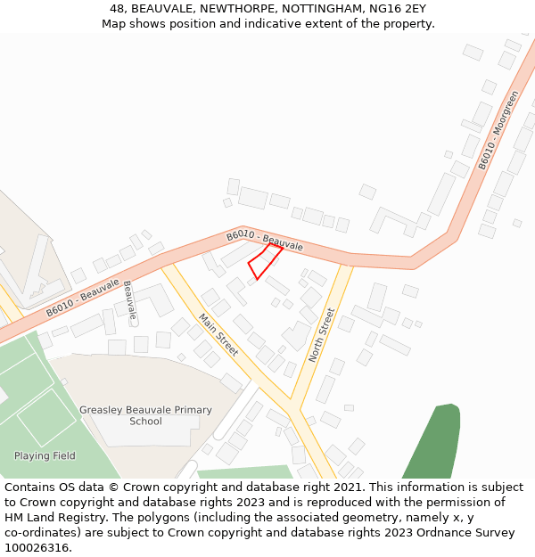 48, BEAUVALE, NEWTHORPE, NOTTINGHAM, NG16 2EY: Location map and indicative extent of plot