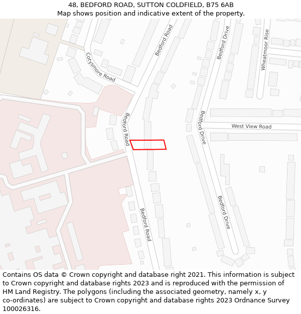 48, BEDFORD ROAD, SUTTON COLDFIELD, B75 6AB: Location map and indicative extent of plot