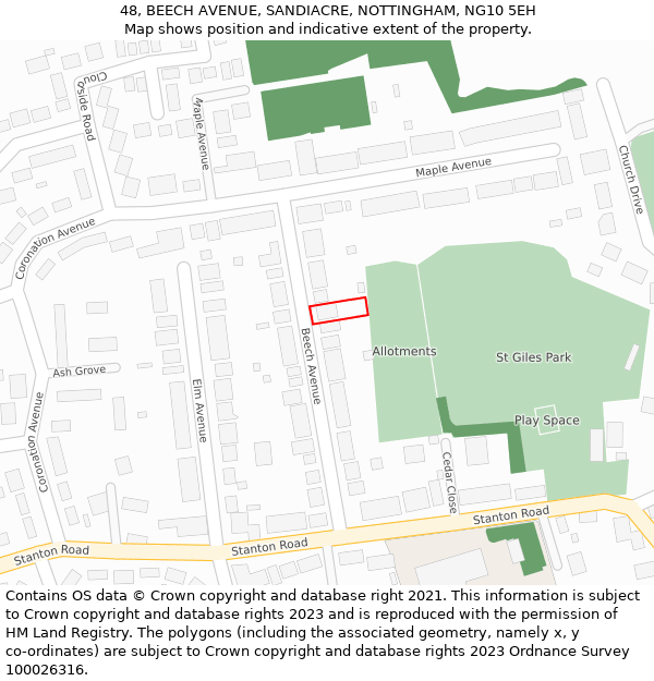 48, BEECH AVENUE, SANDIACRE, NOTTINGHAM, NG10 5EH: Location map and indicative extent of plot