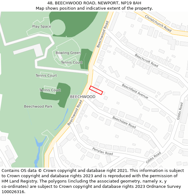 48, BEECHWOOD ROAD, NEWPORT, NP19 8AH: Location map and indicative extent of plot