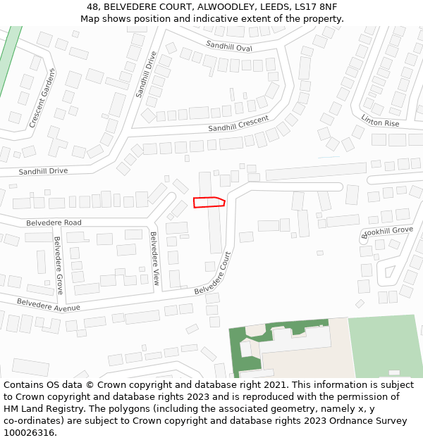 48, BELVEDERE COURT, ALWOODLEY, LEEDS, LS17 8NF: Location map and indicative extent of plot
