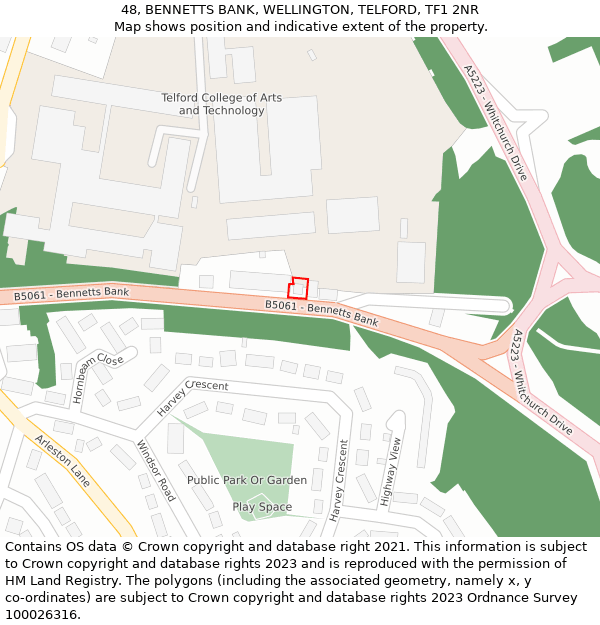 48, BENNETTS BANK, WELLINGTON, TELFORD, TF1 2NR: Location map and indicative extent of plot