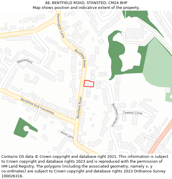 48, BENTFIELD ROAD, STANSTED, CM24 8HP: Location map and indicative extent of plot