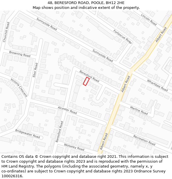 48, BERESFORD ROAD, POOLE, BH12 2HE: Location map and indicative extent of plot