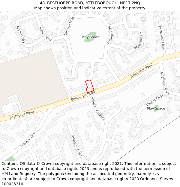 48, BESTHORPE ROAD, ATTLEBOROUGH, NR17 2NQ: Location map and indicative extent of plot