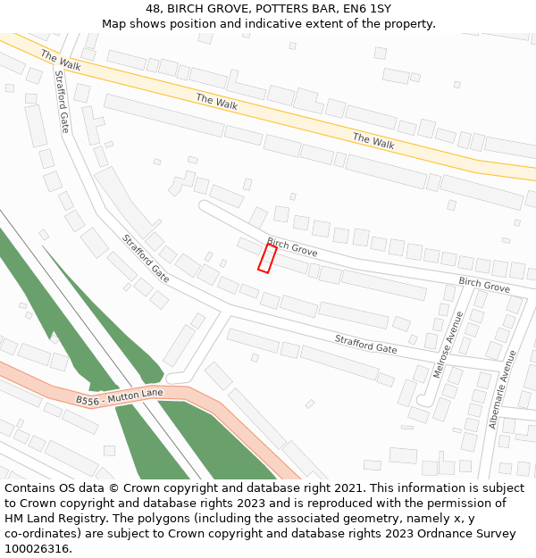 48, BIRCH GROVE, POTTERS BAR, EN6 1SY: Location map and indicative extent of plot