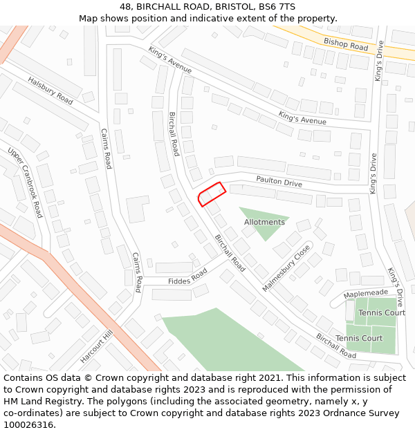 48, BIRCHALL ROAD, BRISTOL, BS6 7TS: Location map and indicative extent of plot