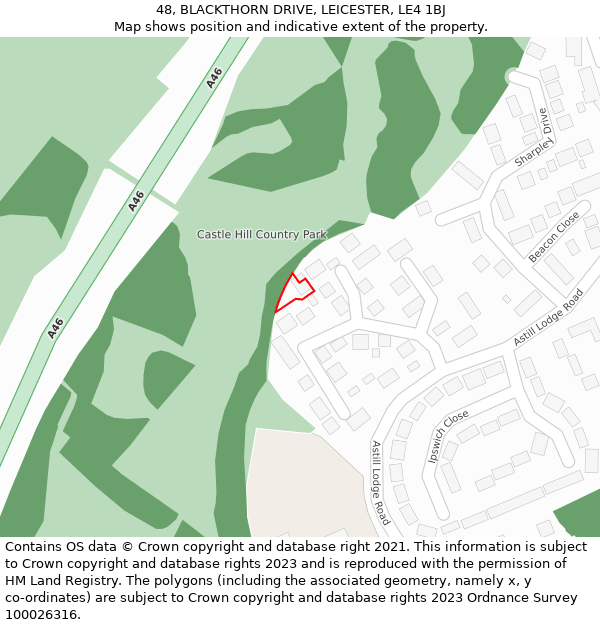 48, BLACKTHORN DRIVE, LEICESTER, LE4 1BJ: Location map and indicative extent of plot