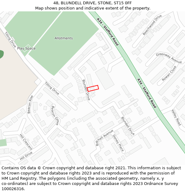 48, BLUNDELL DRIVE, STONE, ST15 0FF: Location map and indicative extent of plot