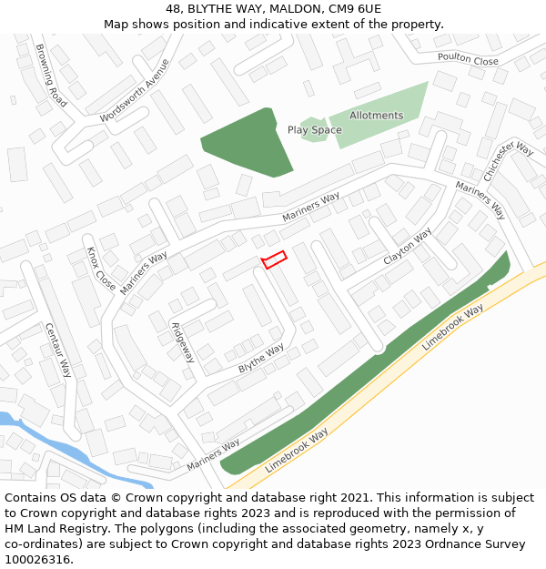 48, BLYTHE WAY, MALDON, CM9 6UE: Location map and indicative extent of plot