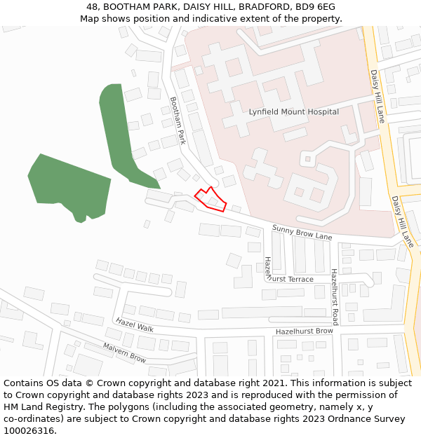 48, BOOTHAM PARK, DAISY HILL, BRADFORD, BD9 6EG: Location map and indicative extent of plot