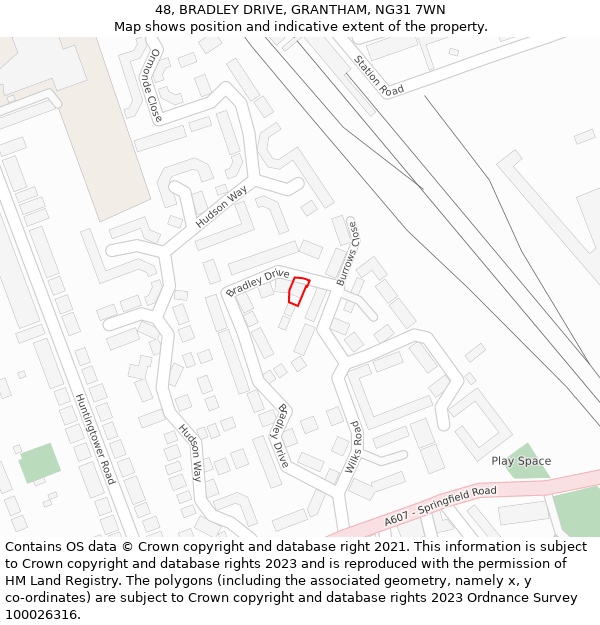 48, BRADLEY DRIVE, GRANTHAM, NG31 7WN: Location map and indicative extent of plot
