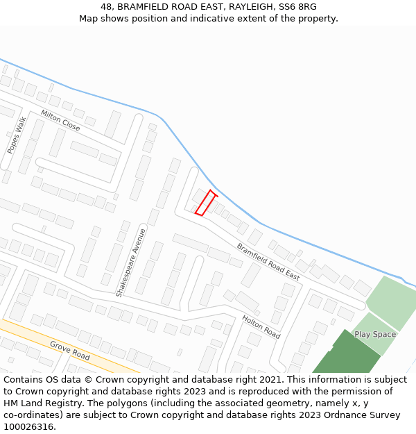 48, BRAMFIELD ROAD EAST, RAYLEIGH, SS6 8RG: Location map and indicative extent of plot