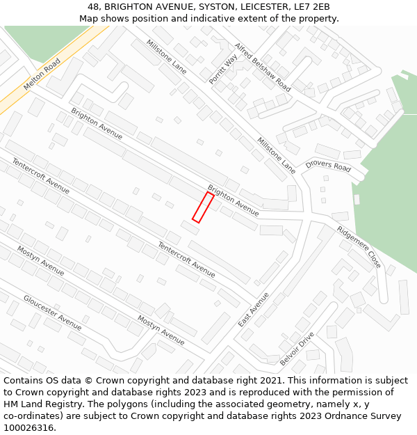 48, BRIGHTON AVENUE, SYSTON, LEICESTER, LE7 2EB: Location map and indicative extent of plot