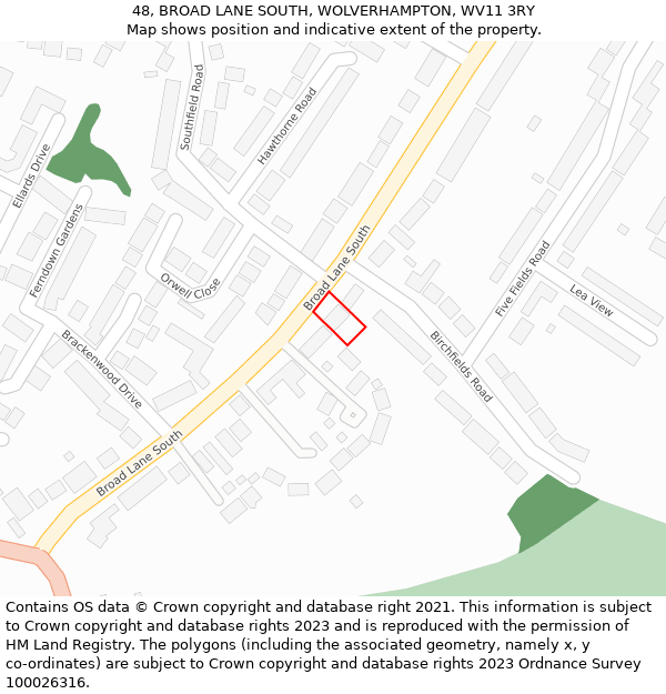 48, BROAD LANE SOUTH, WOLVERHAMPTON, WV11 3RY: Location map and indicative extent of plot