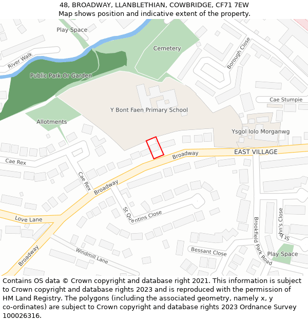 48, BROADWAY, LLANBLETHIAN, COWBRIDGE, CF71 7EW: Location map and indicative extent of plot