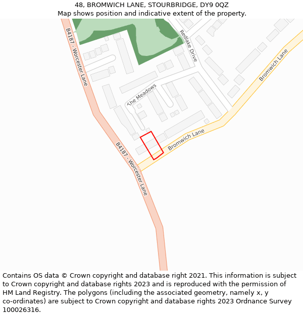 48, BROMWICH LANE, STOURBRIDGE, DY9 0QZ: Location map and indicative extent of plot