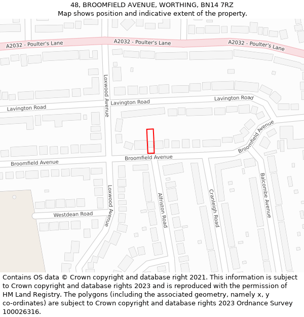 48, BROOMFIELD AVENUE, WORTHING, BN14 7RZ: Location map and indicative extent of plot