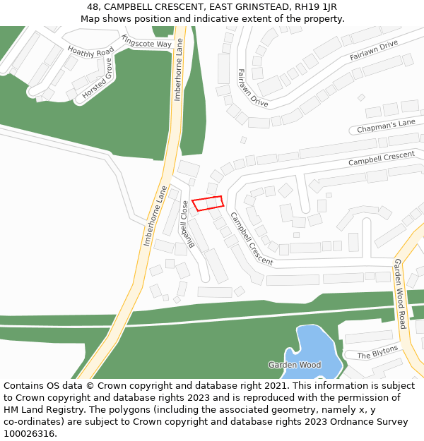 48, CAMPBELL CRESCENT, EAST GRINSTEAD, RH19 1JR: Location map and indicative extent of plot