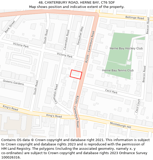 48, CANTERBURY ROAD, HERNE BAY, CT6 5DF: Location map and indicative extent of plot