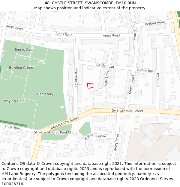 48, CASTLE STREET, SWANSCOMBE, DA10 0HN: Location map and indicative extent of plot
