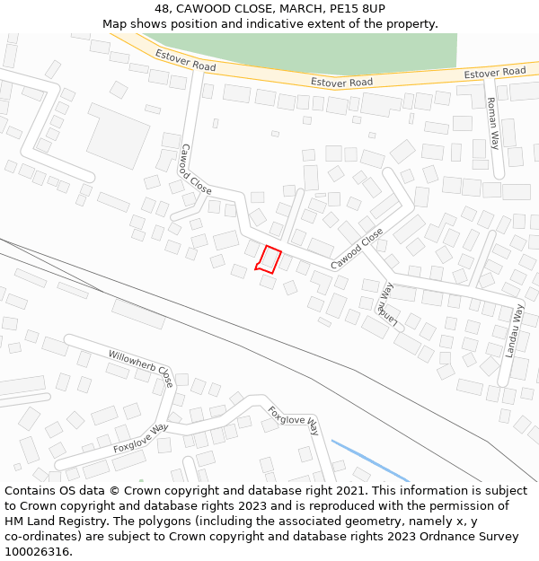 48, CAWOOD CLOSE, MARCH, PE15 8UP: Location map and indicative extent of plot