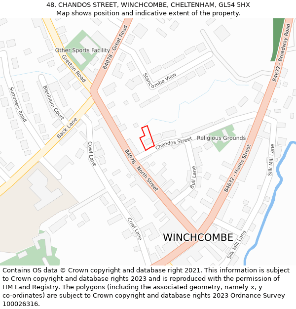 48, CHANDOS STREET, WINCHCOMBE, CHELTENHAM, GL54 5HX: Location map and indicative extent of plot